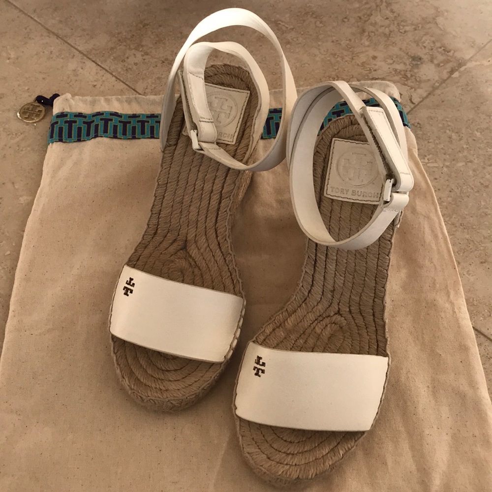 Tory Burch White Bima Wedge Espadrille